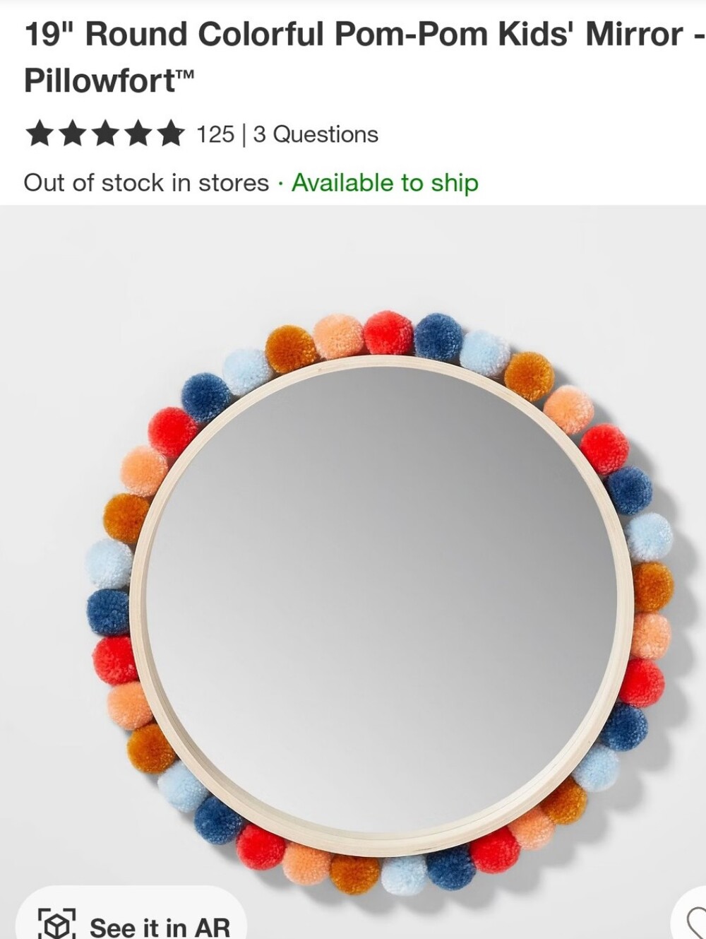 Pillowfort Round Pom-Pom Wall Mirror - Colorful